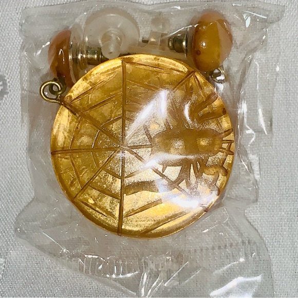 Rare Corday Spider Web Halloween Clear Green Lucite Pierced Post Earrings NWOT - Picture 15 of 15